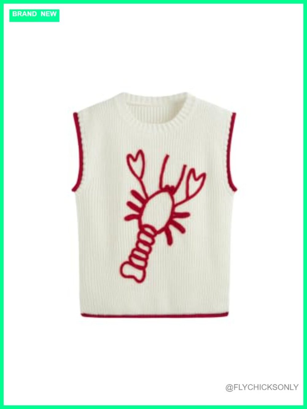 Chunky Cable Knit Sweater Vest Lobster Graphic Sleeveless Layering Top